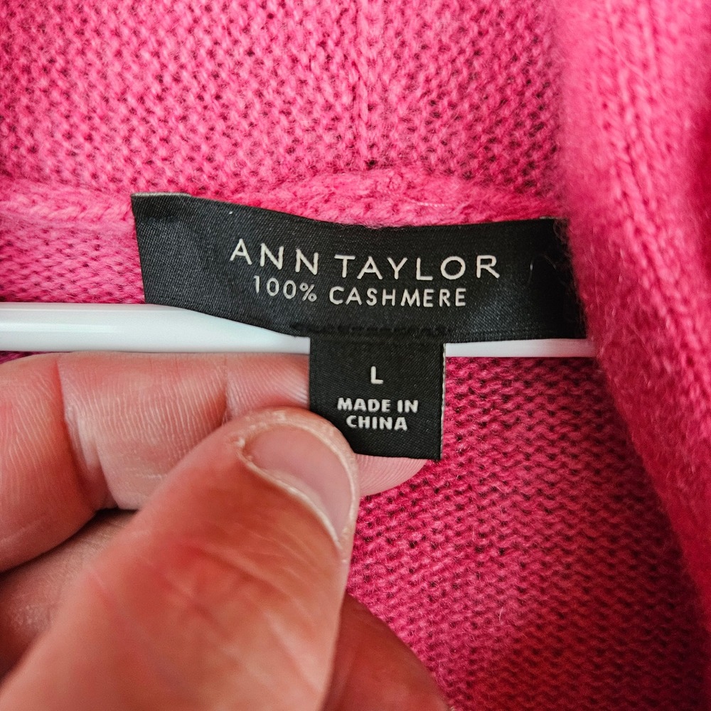Ann Taylor Womens Large Pink 100% Cashmere Surplice Shawl Collar Sweater - Picture 4 of 8